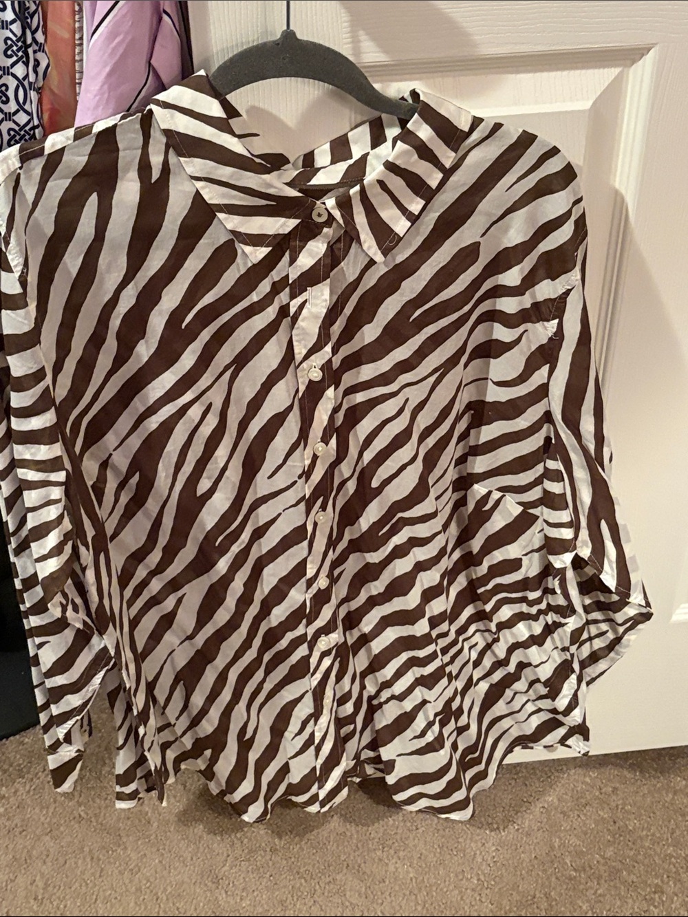 Talbots Brown and White Zebra-Print Button Front Blouse